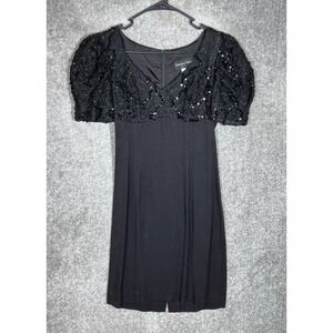Vintage Amanda Taylor Dress Womens Size 4 Black Lace Babydoll Y2K Puff Sleeve‎